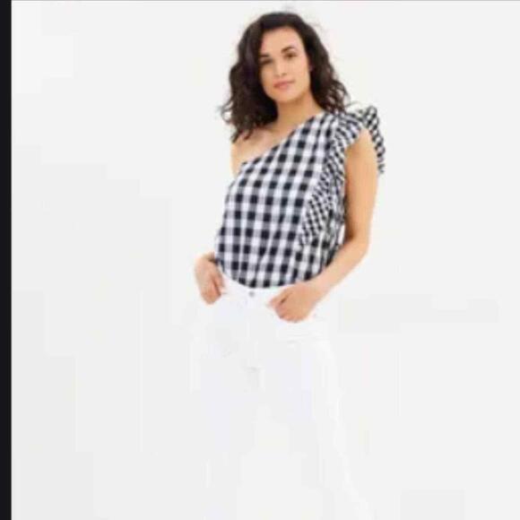 J.CREW gingham plaid one-shoulder top 16 E11 - Picture 3 of 4